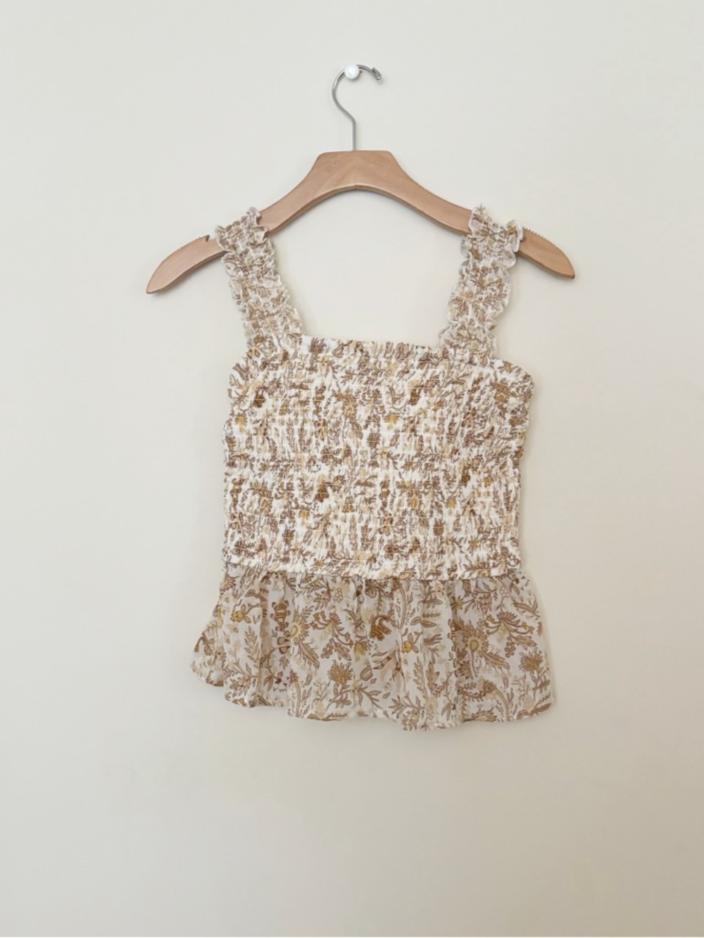 Japna Smocked Floral Ruffle Tank Top Womens Size Medium Boho Prairie Cottagecore - Picture 1 of 5